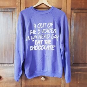 Vintage purple raglan sleeve graphic humor crewneck sweatshirt *DAMAGED*